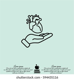 Web line icon. Human heart in hand