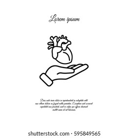 Web line icon. Human heart in hand