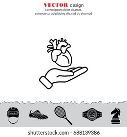 Web line icon. Human heart in hand