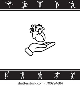 Web line icon. Human heart in hand