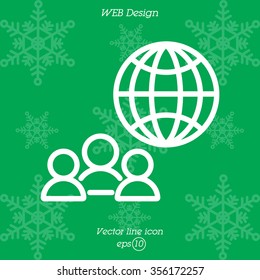 Web line icon. International Business, Group of people and globe