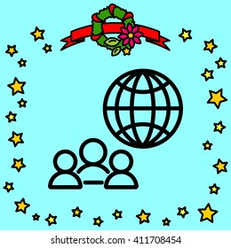 Web line icon. International Business, Group of people and globe