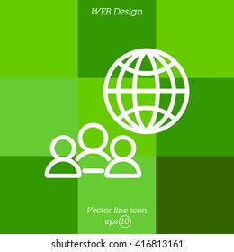 Web line icon. International Business, Group of people and globe