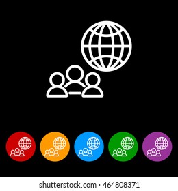 Web line icon. International Business, Group of people and globe