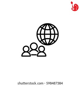 Web line icon. International Business, Group of people and globe