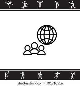 Web line icon. International Business, Group of people and globe
