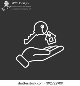 Web line icon. Key in hand, key from the house