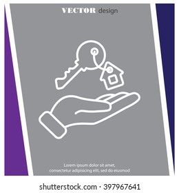 Web line icon. Key in hand, key from the house