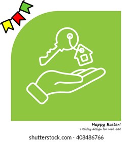 Web line icon. Key in hand, key from the house