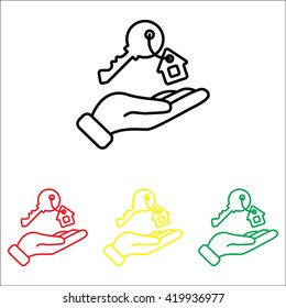 Web line icon. Key in hand, key from the house