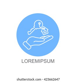 Web line icon. Key in hand, key from the house