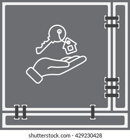 Web line icon. Key in hand, key from the house