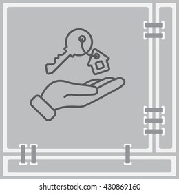 Web line icon. Key in hand, key from the house