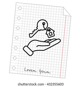 Web line icon. Key in hand, key from the house