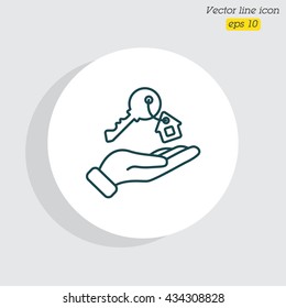 Web line icon. Key in hand, key from the house