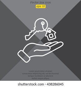Web line icon. Key in hand, key from the house