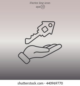 Web line icon. Key in hand