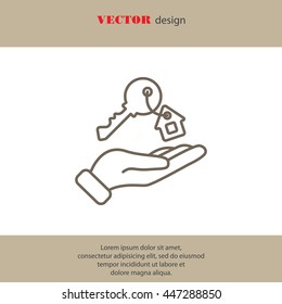 Web line icon. Key in hand, key from the house