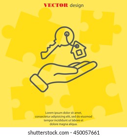 Web line icon. Key in hand, key from the house