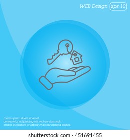 Web line icon. Key in hand, key from the house