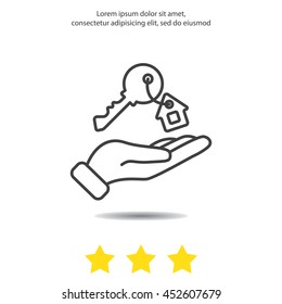 Web line icon. Key in hand, key from the house