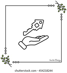 Web line icon. Key in hand