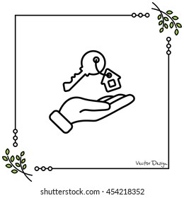 Web line icon. Key in hand, key from the house