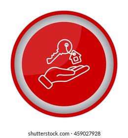 Web line icon. Key in hand, key from the house