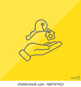 Web line icon. Key in hand, key from the house