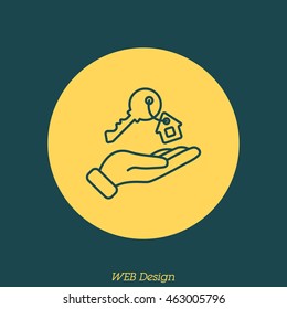 Web line icon. Key in hand, key from the house