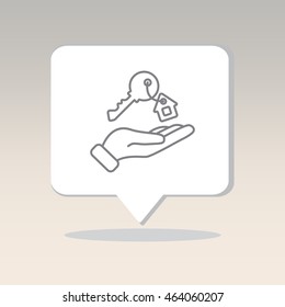 Web line icon. Key in hand, key from the house