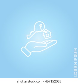 Web line icon. Key in hand, key from the house