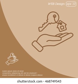 Web line icon. Key in hand, key from the house