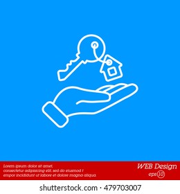 Web line icon. Key in hand, key from the house