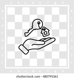 Web line icon. Key in hand, key from the house