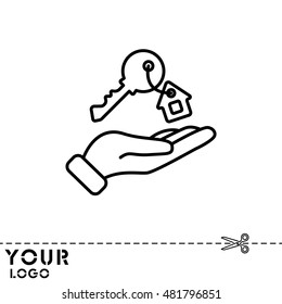 Web line icon. Key in hand, key from the house