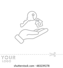 Web line icon. Key in hand, key from the house