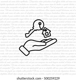 Web line icon. Key in hand, key from the house