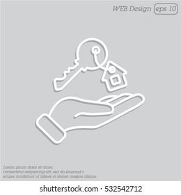 Web line icon. Key in hand, key from the house