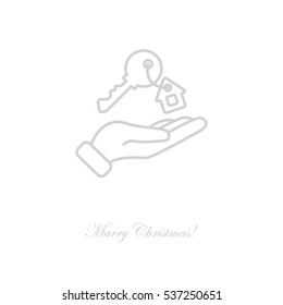 Web line icon. Key in hand, key from the house