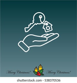 Web line icon. Key in hand, key from the house