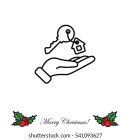 Web line icon. Key in hand, key from the house