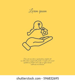 Web line icon. Key in hand, key from the house