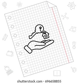 Web line icon. Key in hand, key from the house