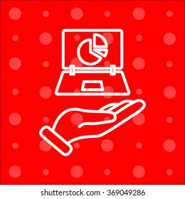 Web line icon. Laptop in hand
