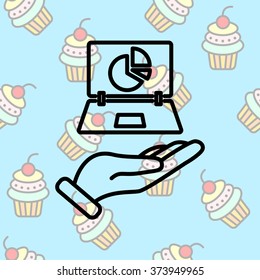 Web line icon. Laptop in hand