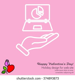 Web line icon. Laptop in hand