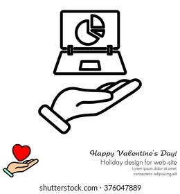 Web line icon. Laptop in hand