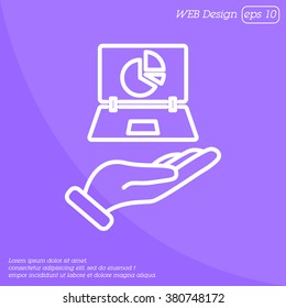 Web line icon. Laptop in hand