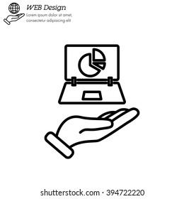 Web line icon. Laptop in hand